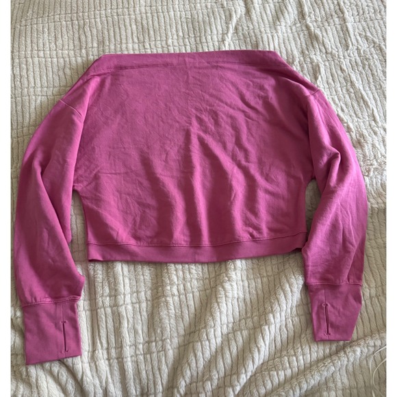 all in motion Tops - All in Motion Pink Off The Shoulder Cropped Sweatshirt Thumbholes Small
